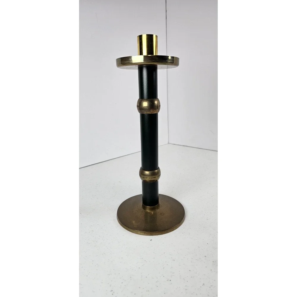 Vintage Ambrosia‎ Brass & Green Candle Holder Modernist MCM Made In India 1995